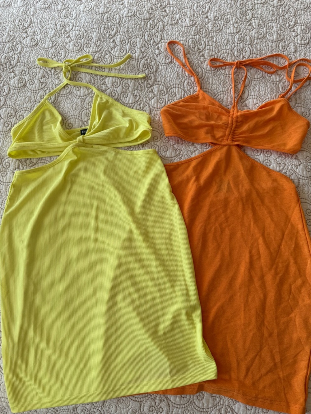 Neon Yellow & Bright Orange Cutout Mini Dress Bundle🍋🍊 Y2K Summer
